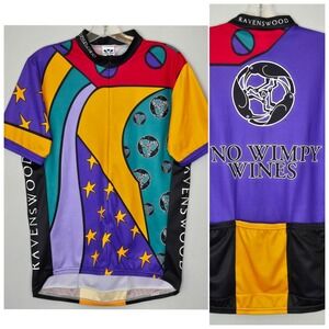 Vtg Voler Ravenswood No Wimpy Wines Cycling Jersey Large Made USA Retro Colorful